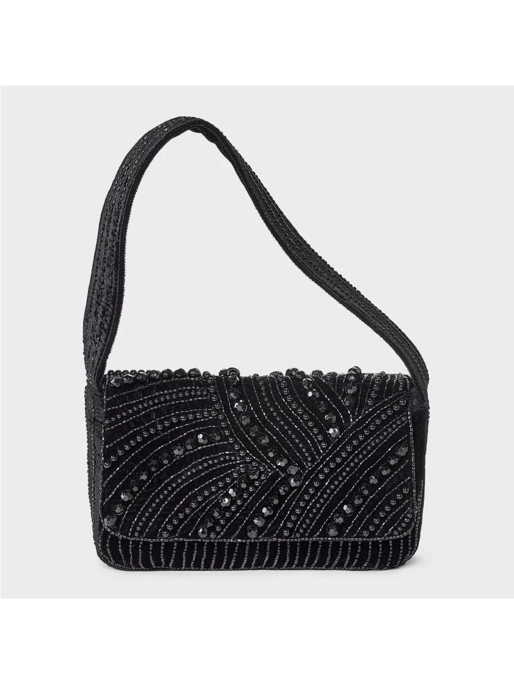 Embellished Flap Shoulder Bag - A New Day Black